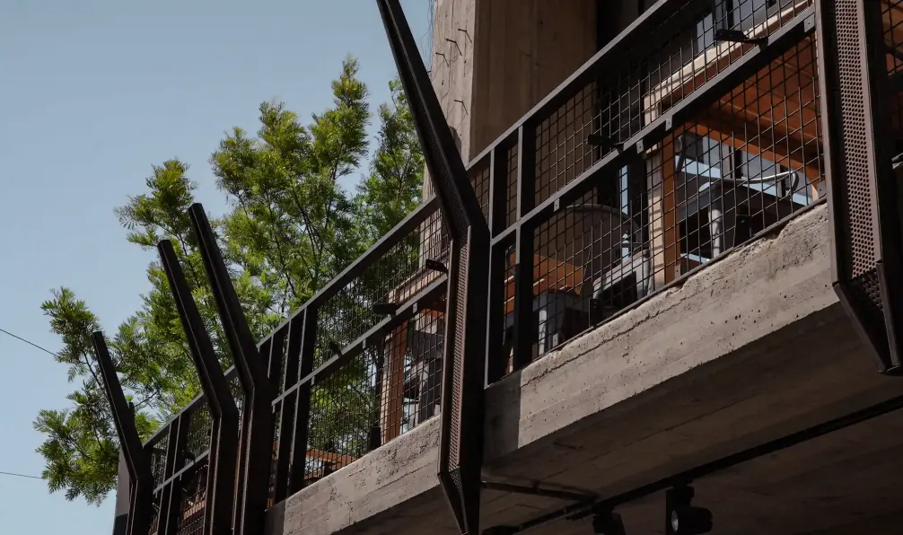 Rooftop dining area offering panoramic city views